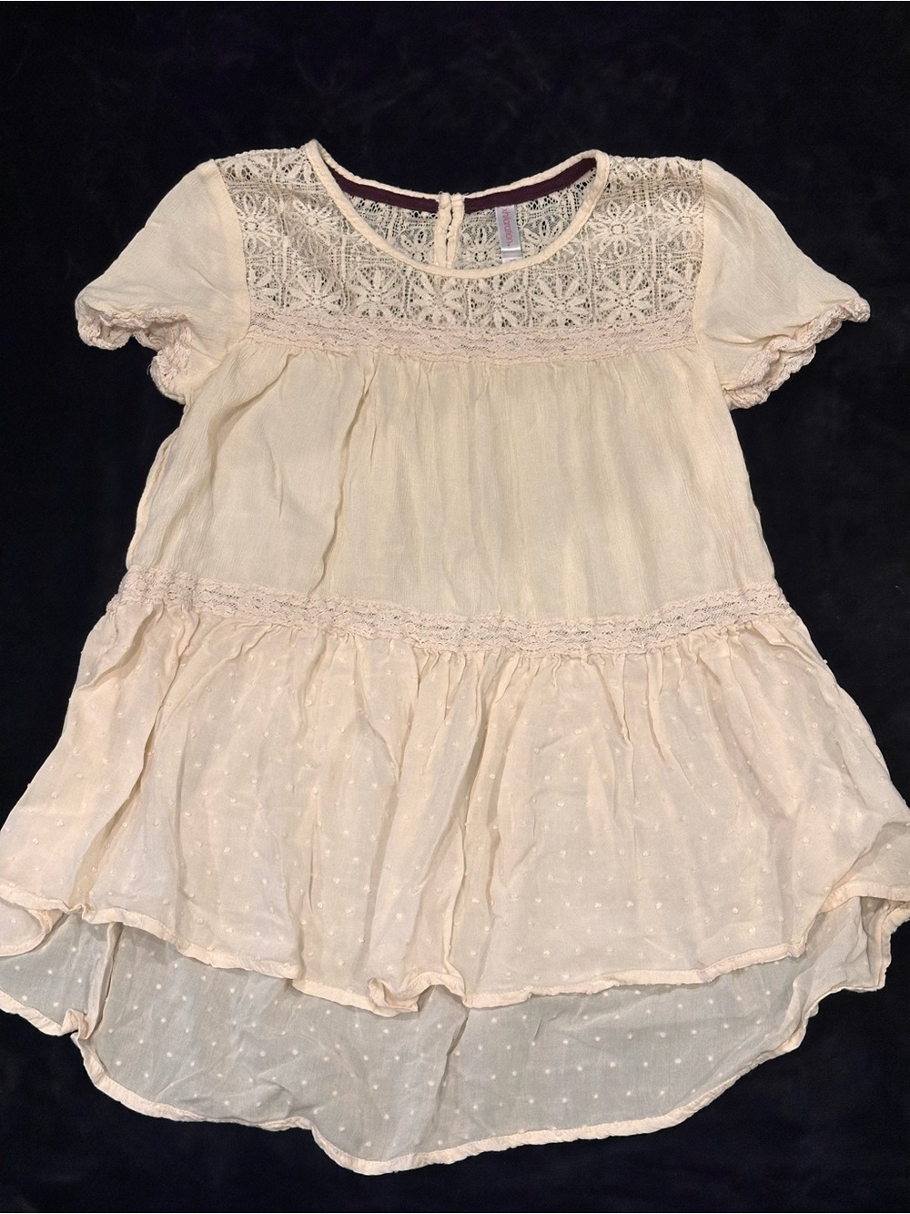 Xhilaration Cream Lace Overlay Blouse with Dark Trim